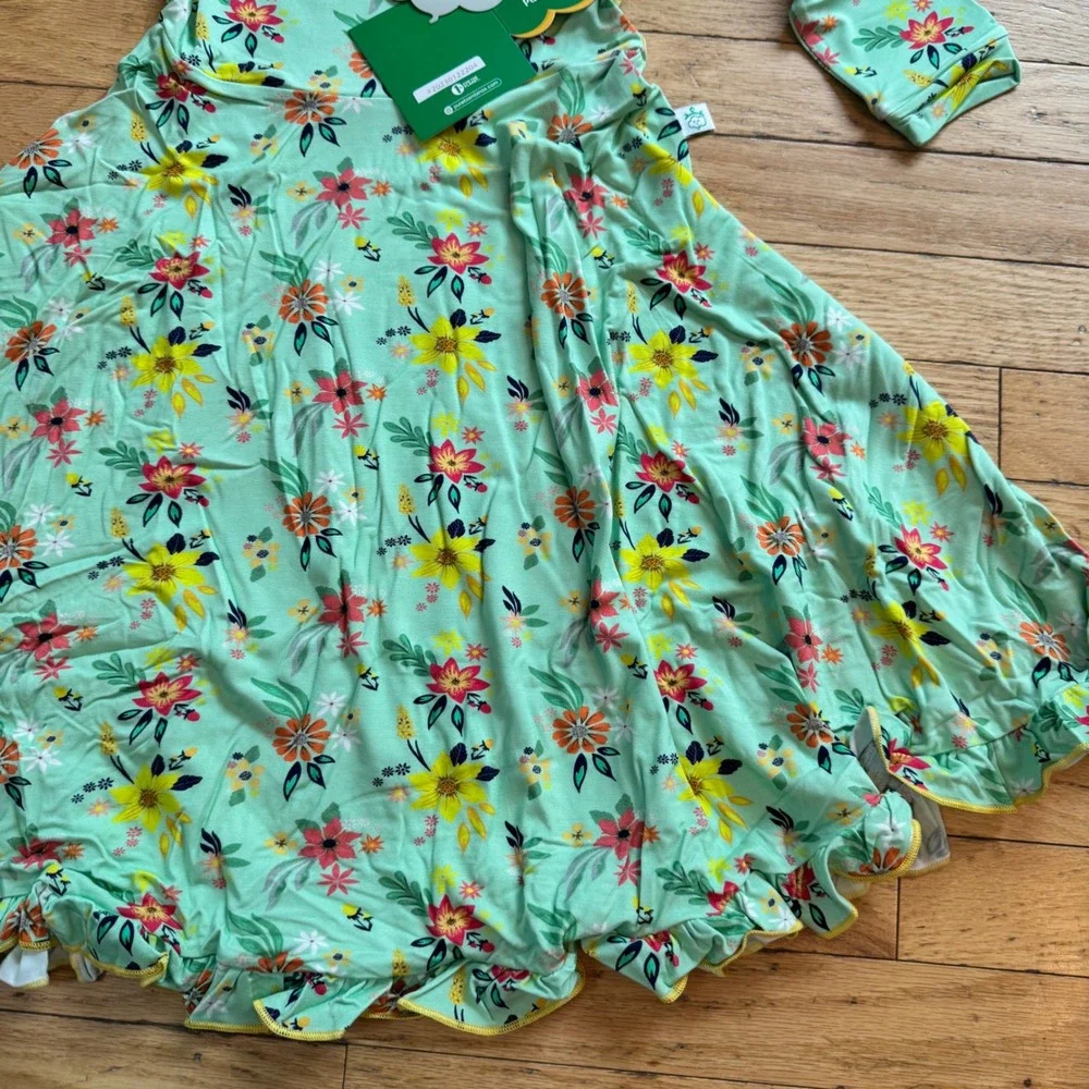 Pure Bambinos Bloom Journey Bamboo Twirl Dress Floral Mint Green Kids 7/8Y NWT